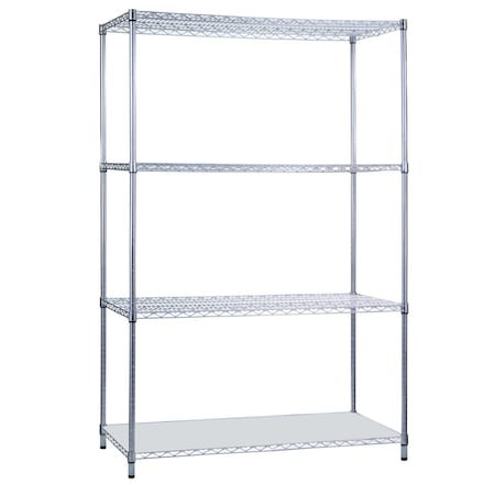 R&B Wire Products Heavy Duty Chrome Wire Shelving Unit with Solid Bottom Shelf, 18x48x72 SU184872SOL